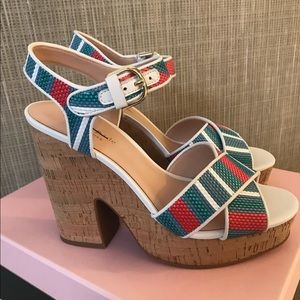 Kate Spade Grace Blue Multi-Striped Raffla Platform Sandals